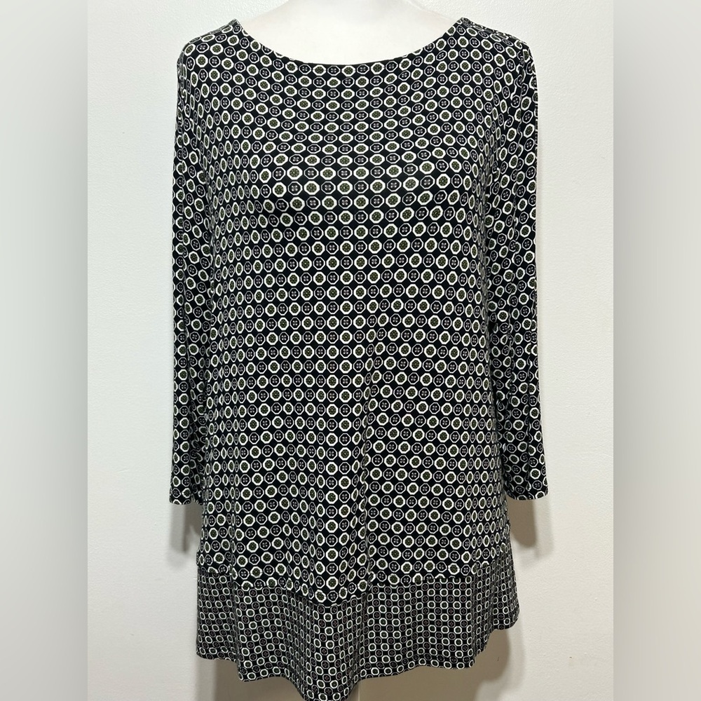 J Jill Wearever Collection Button Geometric Print Split Back Layered Blouse